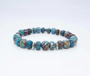 Cynthia Lynn "DESERT AUTUMN" Tan & Blue Silver Jasper Beaded Stretch Bracelet - Picture 1 of 1