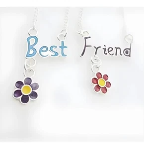 Best Friends Flower Necklace Set Silver Plated Daisy Enamel Adjustable Gift UK - Picture 1 of 2