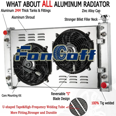 For 1988-1999 Chevy/GMC C/K 1500 2500 5.0L 5.7L 3 Rows Radiator+Shroud&12" Fan Foto 1 de 4