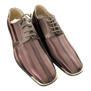 Men's Viotti Brown Striped Lace-Up Oxford Shoes Size 10 - Metal Toe Cap - Picture 1 of 10
