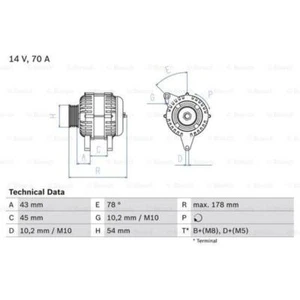 BOSCH Generator Lichtmaschine 70A 14V für Citroën Jumpy Kasten BS_ BT_ by_ - Bild 1 von 1