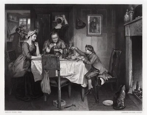 Saubere 1800er Jahre Marcus Stein antike Gravur ""Fertig zum Abendessen"" GERAHMT signiert COA - Bild 1 von 3