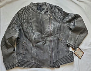 Joujou Vegan leather jacket bomber/ moto jacket NWT sz 1X steel gray - Picture 1 of 5
