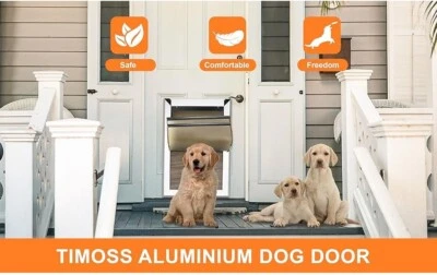 Puerta de aluminio para perro para pared, puerta de seguridad para perro con túnel telescópico y corredera Foto 1 de 4