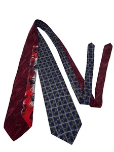 Pierre Balmain Paris Couture Vintage 100% Silk Lot of 2 Ties USA Blue Red Gray - Picture 1 of 10