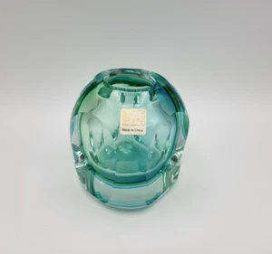 Vaso Quadrato Cristallo Fifth Avenue 4,5" Stile Murano Tecnica Sommerso Verde Blu - Foto 1 di 9
