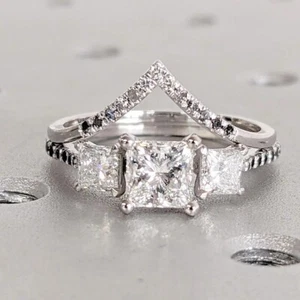 3,10 kt Prinzessschliff Moissanit Braut Set Ehering in 14 kt Weißgold plattiert - Bild 1 von 12