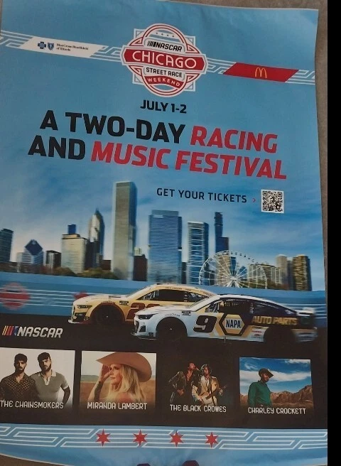 nascar chicago street race Bus Depot Poster 2023 1st Year Down Town Chicago  - Image 1 of 2
