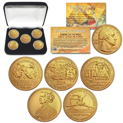2023 24K GOLD AMERICAN WOMEN Quarters US Mint 5-Coin Full Set in Capsules w/ Box - Image 1 of 3