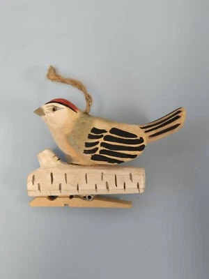 Clip de adorno de pájaro pájaro pájaro pájaro pájaro carpintero de madera tallada vintage Foto 1 de 4