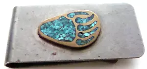 Silvertone Colectible Money Clip Bear claw w Turquoise Mosaic Design - Picture 1 of 5