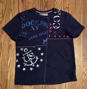 Original Marines Navy Blue red white Short Sleeve T-Shirt L 13 14 USA flag NY - Picture 1 of 3