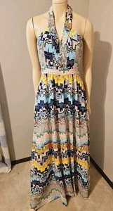 ARK & CO. Multiprint HALTER MAXI DRESS SIZE SMALL SUPER CUTE  - Picture 1 of 7