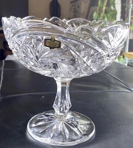 Vintage Crystal Zajecar 24% Lead Footed Compote. Made in Yugoslavia 7” W x 7”H - Picture 1 of 10