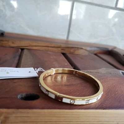 kate spade- Set in Stone- Enamel &Stone Hinged Bangle Bracelet- White- NWT- $48 - Image 1 of 4
