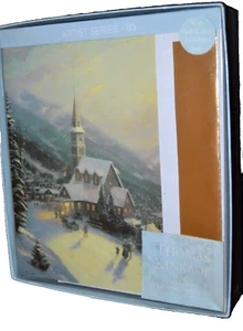 CHURCH Thomas Kinkade Christmas Cards MOONLIT VILLAGE Artist Series B3 OOP NIB - Picture 1 of 4