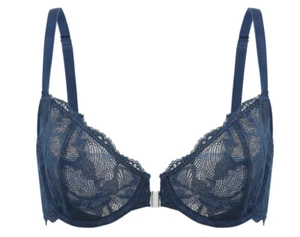 DELIMIRA Blue 40 D Balconette Push Up Bra Front Closure Lace Sexy Underwire Bra - Picture 1 of 6