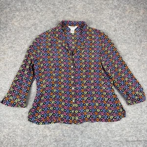 Allison Taylor 100 % Seide geknöpfte Bluse geometrisches Muster Damen Große L - Bild 1 von 11