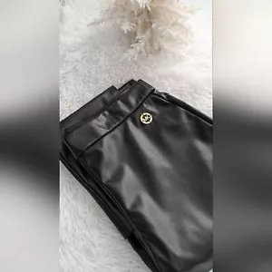 NWT Michael Kors women’s black faux leather pants with gold hardware Size S - Picture 1 of 17