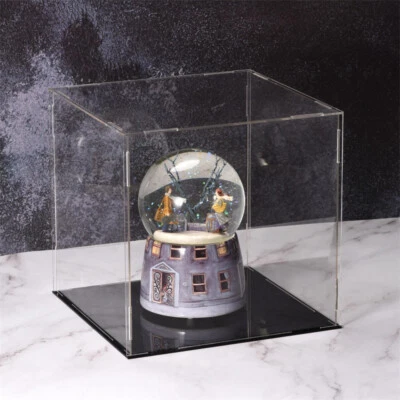 Clear Acrylic Display Case Perspex Box Plastic Black Base Dustproof Two Sizes - Image 1 of 4