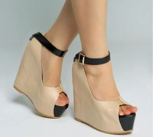 Womens Fashion Sexy Open Toe Ankle Strap Sandals Wedge High Heels Platform Shoes - Picture 1 of 5
