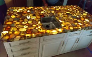 Mesa de comedor de piedra preciosa de ágata encimera cocina losa con elegancia aspecto decoración del hogar - Imagen 1 de 10
