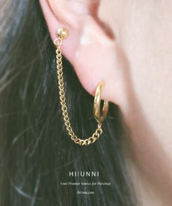 18g 16g Hoop cartilage chain earrings Two hole earrings 316l stainless steel 1pc - Picture 1 of 6