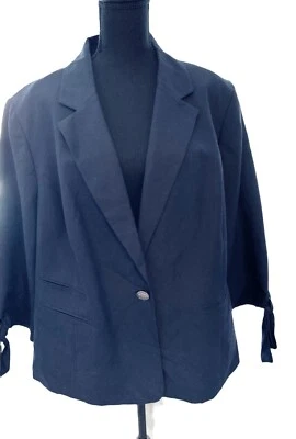 NINE WEST NAVY BLUE LINEN BLAZER, 3/4 TIE SLEEVES, WELT POCKETS, 1-BUTTON, 22W - Image 1 of 4