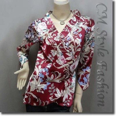 Yukata Kimono Design Envoltório de Cetim Sedoso Gravata Top Borgonha P/M/G/XL - Imagem 1 de 4