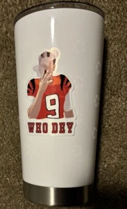 JOE BURROW WHO DEY Cinci Bengals NFL 20oz White Tumbler *New * FREE SHIPPING!!! - Picture 1 of 3