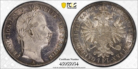 1861-A Austria Florin PCGS MS62 with TrueView - Gorgeous looks proof like Cover