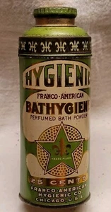 RARO ANTIGUO BAÑO HIGIENE POLVO LATA Franco American Hygienic Co. Colorido - Imagen 1 de 8