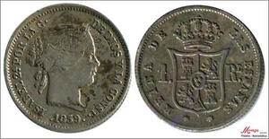España Isabel II 1 Real 1859 Madrid Ag MBC / VF 270 - Bild 1 von 1