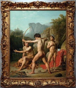 Handmade Old Master-Art Antique Oil Painting male boy men on canvas 24"x30" - Picture 1 of 2