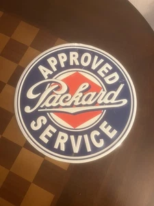 Packard Approved Service Round Sign Tin Worn 12" Auto Car Signage Man Cave GC - Bild 1 von 2