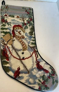 Vintage Canterbury 20" Needlepoint Stocking Snow Man Snowing Christmas Holiday - Picture 1 of 3