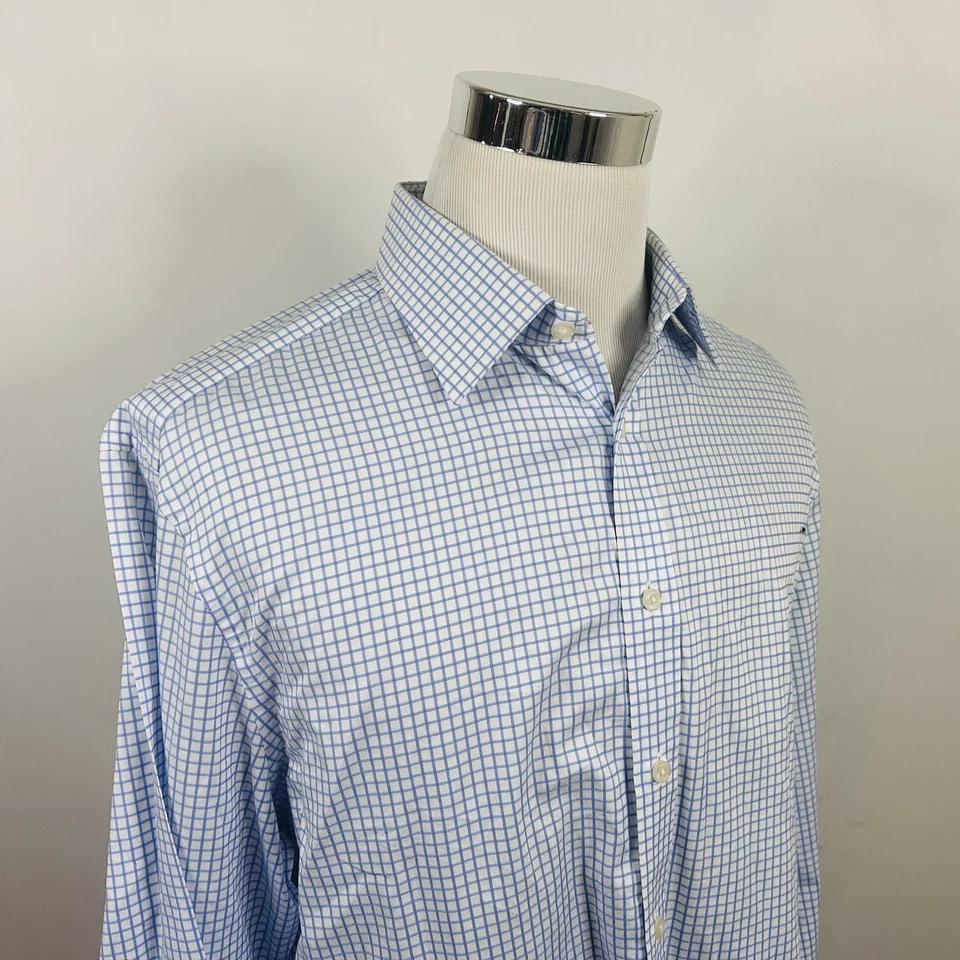 Charles Tyrwhitt 17 38 Slim Fit Dress Shirt Blue White Plaid 100% Cotton Formal - Image 1 of 4