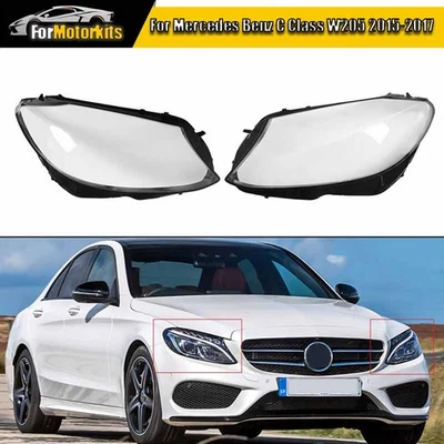 1 Pair Headlight Cover Lens For Mercedes Benz W205 C180 C200 C260L 2015-2017 Foto 1 de 4