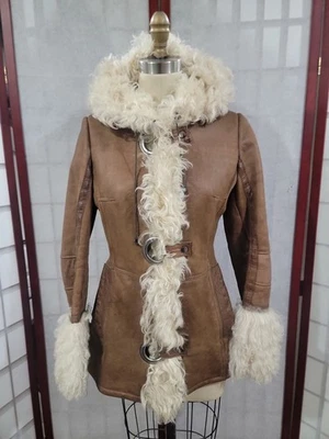 Abrigo de piel de oveja genuino marrón vintage Diadema tipo Penny Lane nuevo sin etiquetas talla 4  Foto 1 de 4