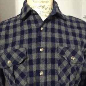 Vintage Eddie Bauer Wool Shirt  Mens Large Gray Black Buffalo Plaid Shacket 90s - Picture 1 of 7