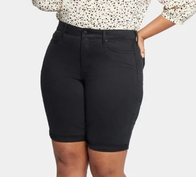 NYDJ Black Briella 11" Cuffed Bermuda Denim Shorts 16W Plus Size - Image 1 of 4