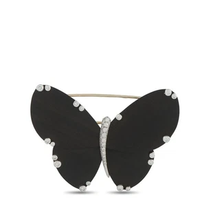 Spilla farfalla Van Cleef & Arpels oro bianco 18 carati diamante e legno ebano VC18- - Foto 1 di 4