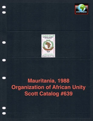 Valor Scott de $1,25 - Mapa de Mauritania 1988 África OAU Unidad Africana CV MNH NH UMM Foto 1 de 4
