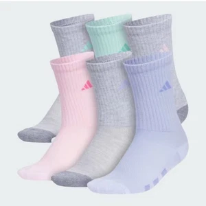 Adidas 6 Pack Multicolored Crew Socks Sz Large 5Y-7Y Cushioned Climacool NEW - Picture 1 of 4