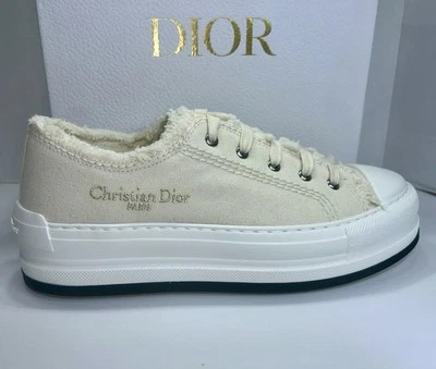 DIOR WALK’N’DIOR PLATFORM SNEAKERS CREAM / GOLD EMBROIDERED CANVAS SZ 41  NEW! - Image 1 of 4