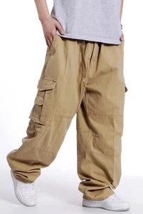 Pantalones holgados sueltos de algodón para hombre Pantalones largos Hip Hop Mono de carga informal - Imagen 1 de 16