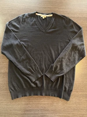 Burberry Para Hombres Cuello en V Manga Larga Negro Cachemira Algodón Top Camisa Suéter Talla XL Foto 1 de 4