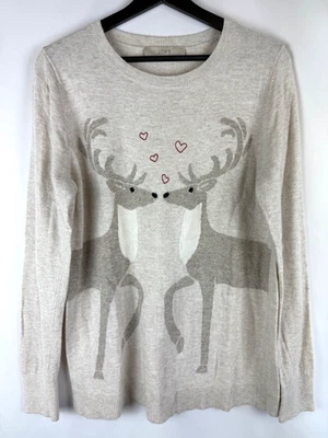 Ann Taylor Loft Beige Kissing Reindeer Holiday Wool Blend Pullover Large L - Image 1 of 4