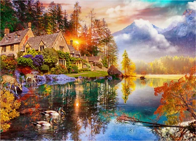 AMAZING PUZZLES 1000 Piece Jigsaw Puzzle 19x27in - Village by the Lake - Image 1 of 4