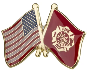 Fire Department & USA Double Lapel Pin - Picture 1 of 2